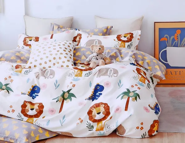 Dinosaur_Crockodile_Animal_Kids_Cartoon_Print_BedSheet_Double_Bed_With_2_Pillow_Covers