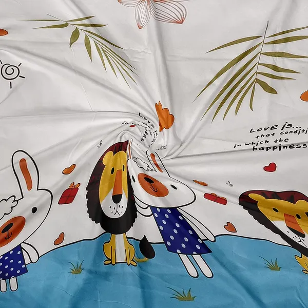 Enjoy_Today_Lion_Rabbit_Animal_Kids_Cartoon_Print_BedSheet_Double_Bed_With_2_Pillow_Covers