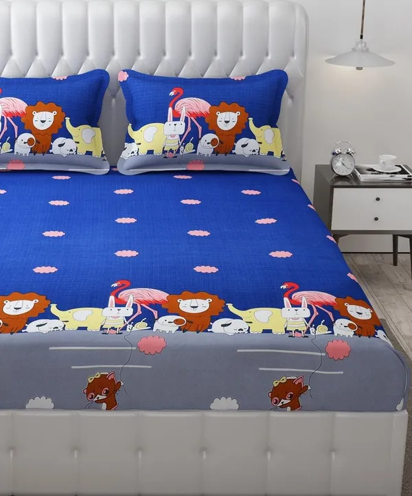 Flamingos_Animal_Carnival_Kids_Cartoon_Print_BedSheet_Double_Bed_With_2_Pillow_Covers