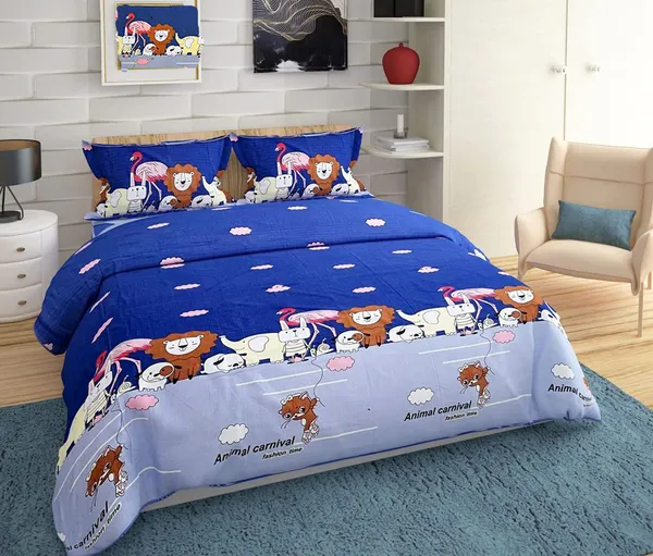 Flamingos_Animal_Carnival_Kids_Cartoon_Print_BedSheet_Double_Bed_With_2_Pillow_Covers
