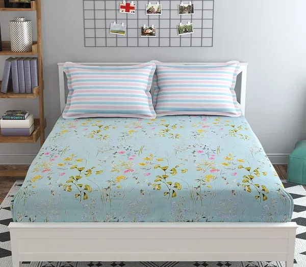Sky_Blue_Glace_Cotton_|Super_King_Size_Bedsheet_|_With_2_Pillow_Covers_|_108X118_Inch|_240_TC