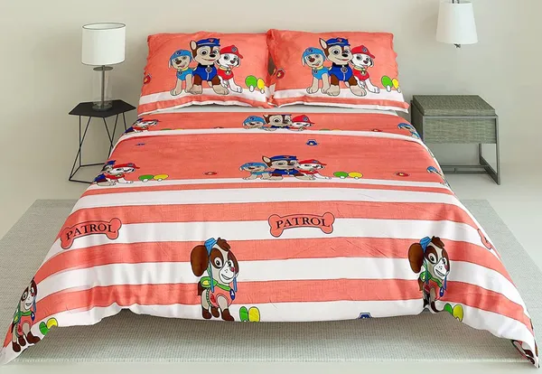 Paw_Patrol_Dog_Animal_Kids_Cartoon_Print_BedSheet_Double_Bed_With_2_Pillow_Covers