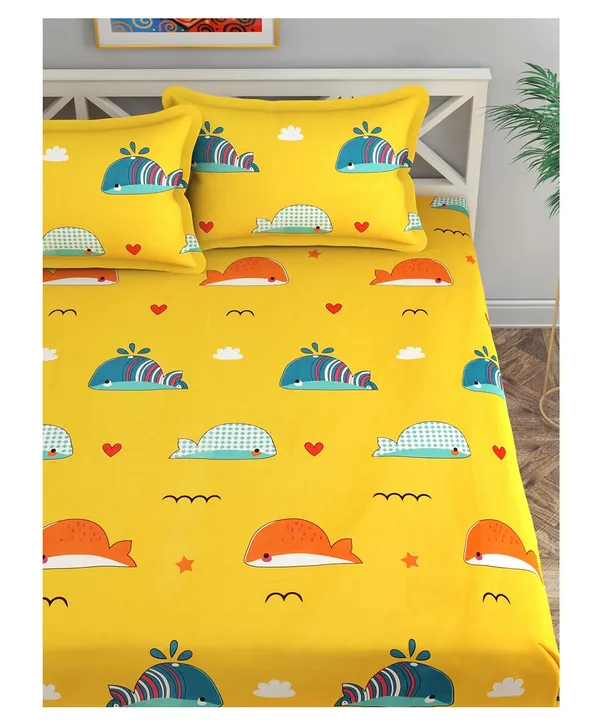 Yellow_Whale_Kids_Cartoon_Print_BedSheet_Double_Bed_With_2_Pillow_Covers