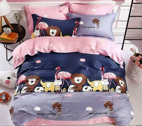 Animal_Carnival_Kids_Cartoon_Print_BedSheet_Double_Bed_With_2_Pillow_Covers