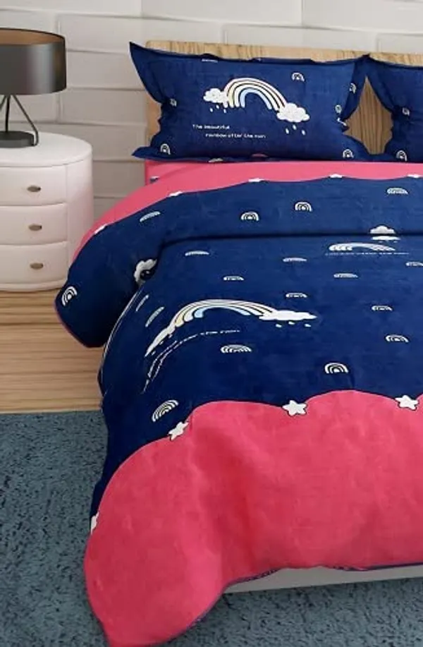 Rainbow_Blue_Kids_Cartoon_Print_BedSheet_Double_Bed_With_2_Pillow_Covers