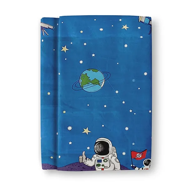 Blue_Astronaut_Science_Theme_Kids_Cartoon_Print_BedSheet_Double_Bed_With_2_Pillow_Covers