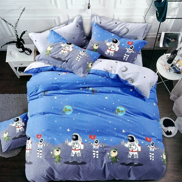 Blue_Astronaut_Science_Theme_Kids_Cartoon_Print_BedSheet_Double_Bed_With_2_Pillow_Covers