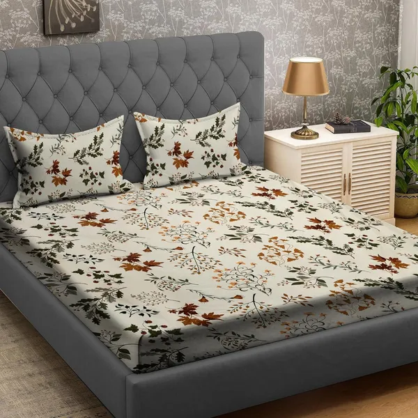 White_Abstract_Botanical_Design_Glace_Cotton_Bedsheet_|_Super_King_Size_|With_2_Pillow_Covers_|108X118_Inch_|_240_TC