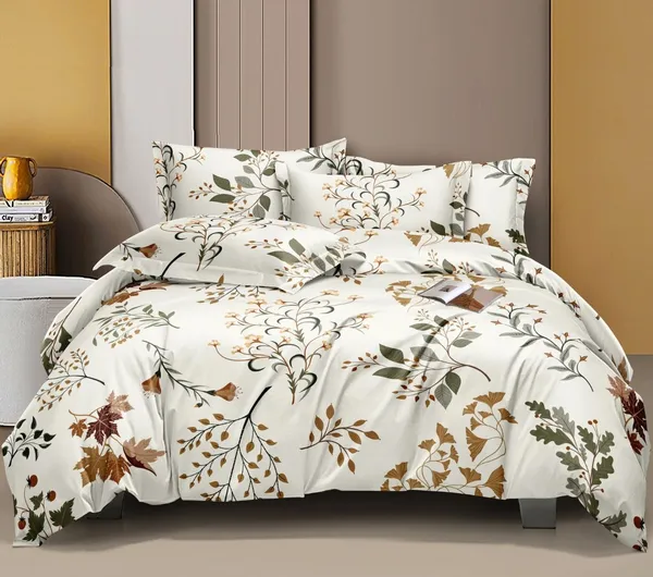 White_Abstract_Botanical_Design_Glace_Cotton_Bedsheet_|_Super_King_Size_|With_2_Pillow_Covers_|108X118_Inch_|_240_TC