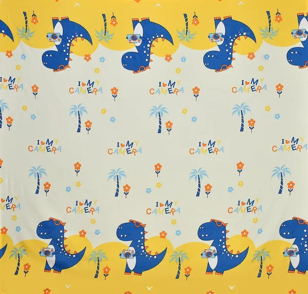 Dinosaur_Yellow_Kids_Cartoon_Print_BedSheet_Double_Bed_With_2_Pillow_Covers