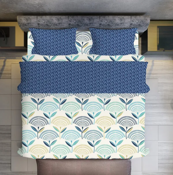 White_Blue_Glace_Cotton_Bedsheet_|_Super_King_Size_|_With_2_Pillow_Covers_|_108X120_Inch|_240_TC