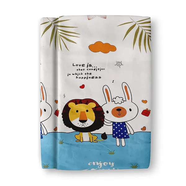 Lion_Rabbit_Animal_Kids_Cartoon_Print_BedSheet_Double_Bed_With_2_Pillow_Covers