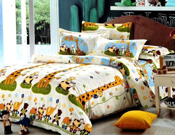 Giraffe_Animal_Kids_Cartoon_Print_BedSheet_Double_Bed_With_2_Pillow_Covers