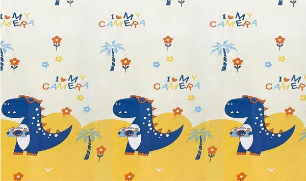Love_Camera_Dinosaur_Yellow_Kids_Cartoon_Print_BedSheet_Double_Bed_With_2_Pillow_Covers