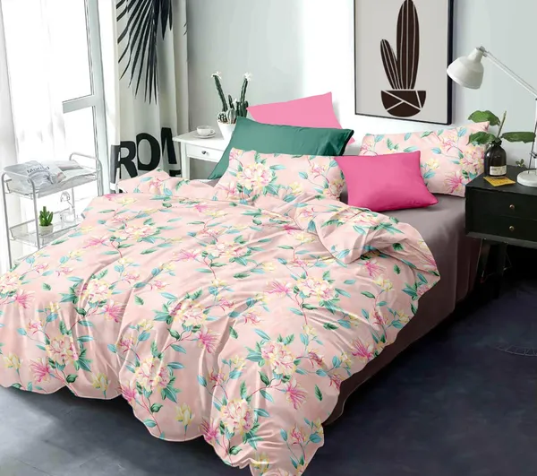 Orangish_Floral_Glace_Cotton_Bedsheet_|_Super_King_Size_|_With_2_Pillow_Covers_|_108X120_Inch|_240_TC
