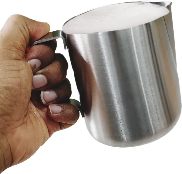 Silver_Stainless_Steel_Conical_Shape_Milk_Pot_Glass_With_Handle_(1250_Ml)