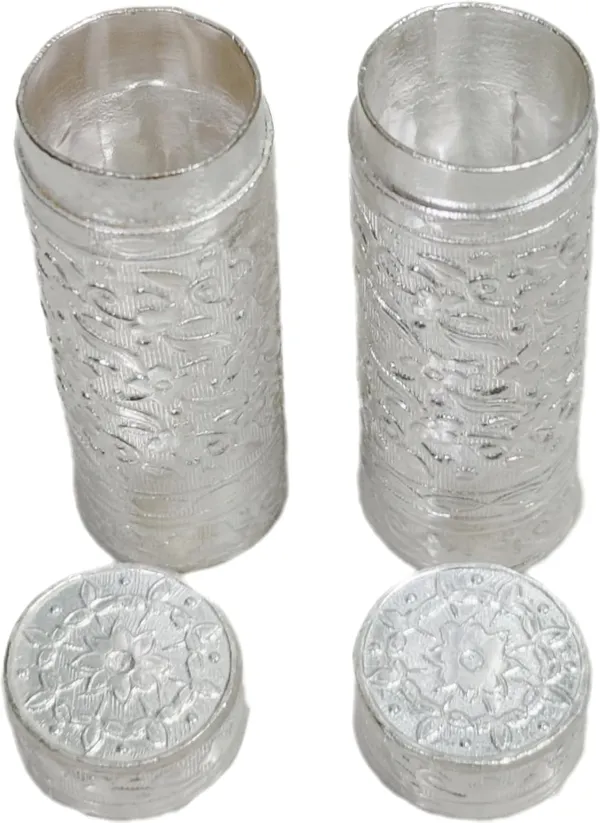 White_Silver_Plated_Metal_Empty_Tobacco_Dibbi_For_Men_(Pack_Of_1_|_6.5L_X_2_Dia_Cm)