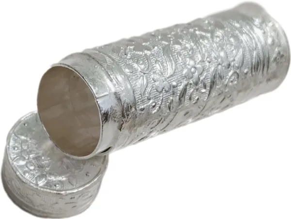 White_Silver_Plated_Metal_Empty_Tobacco_Dibbi_For_Men_(Pack_Of_1_|_6.5L_X_2_Dia_Cm)