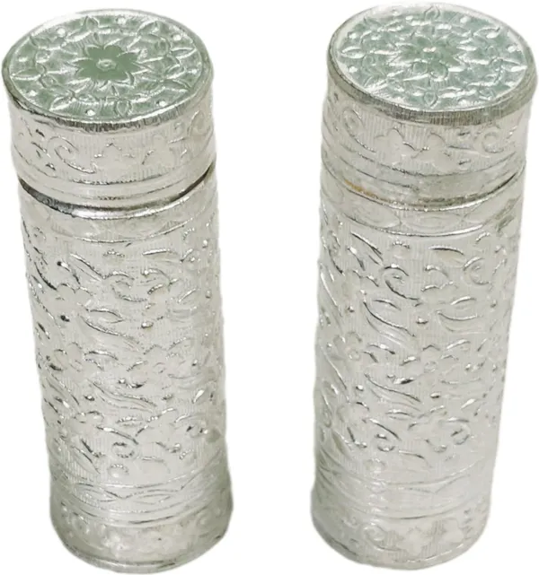 White_Silver_Plated_Metal_Empty_Tobacco_Dibbi_For_Men_(Pack_Of_1_|_6.5L_X_2_Dia_Cm)
