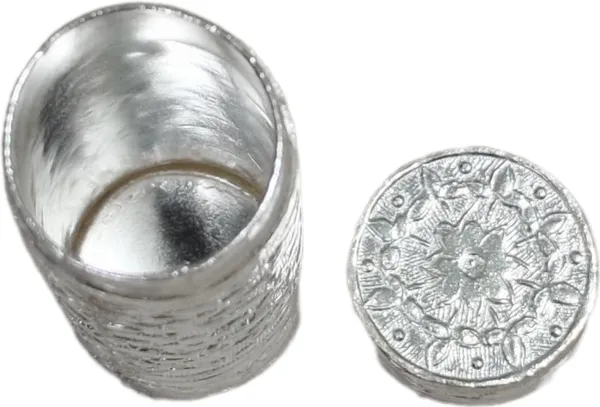 White_Silver_Plated_Metal_Empty_Tobacco_Dibbi_For_Men_(Pack_Of_1_|_6.5L_X_2_Dia_Cm)