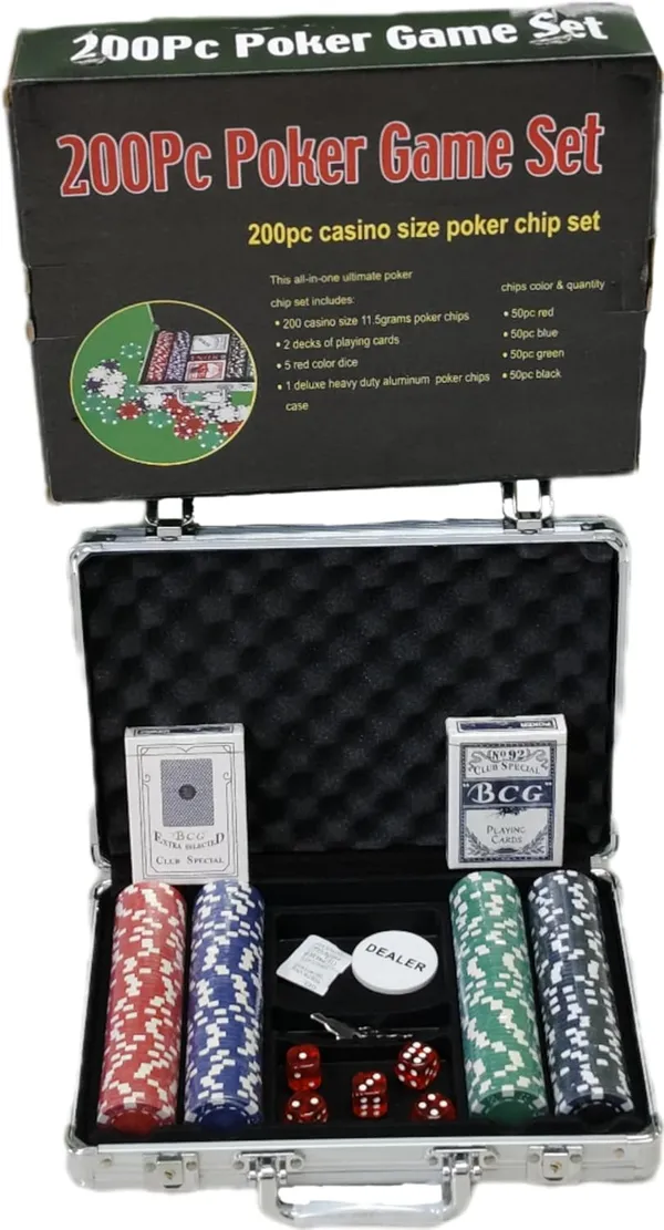 ‎Multicolor_Poker_Set_Chips_Cards_Kit_For_Table_Game_(200_Chips)_(30_X_25_X_7_Cm)