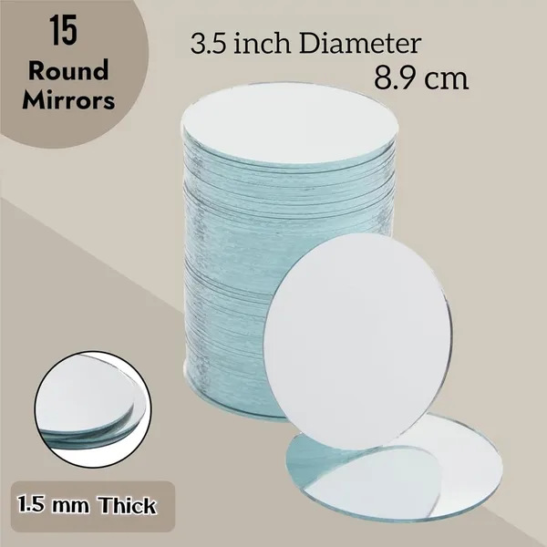‎Clear_Small_Glass_Round_And_Square_Mirror_Pieces_For_Craft_Work_(Pack_Of_15)_(3.5_Inch)