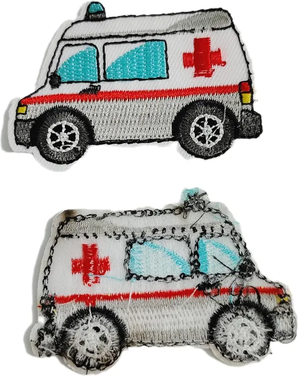 ‎Multicolor_Torn_Clothes_Applique_Embroidery_Patch_(Ambulance)_(Pack_Of_2)_(6_X_5_X_2_Cm)