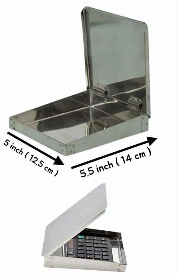 ‎Silver_Stainless_Steel_Calculator_Cover_Safe_Case_(Calculator_Box_Without_Compartment)_(14_X_12.7_X_5.1_Cm)