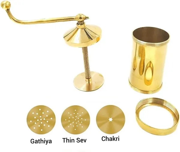 Golden_Pure_Manual_Brass_Sev_Sancha_Maker_Press_Machine_(Chakli_Jali)_(6.5_X_6.5_X_0.1_Cm)