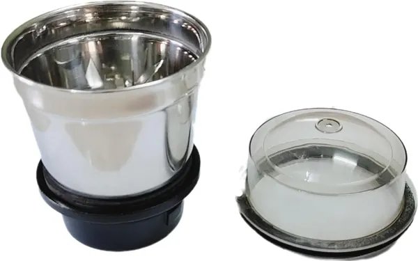 Silver,_Black_Stainless_Steel_Chutney_Jar_Bowl_Mixture_Grinder_Machine_(Double_Lock_And_4_Teeth_Coupling,_Lid_And_Steel_Blade)