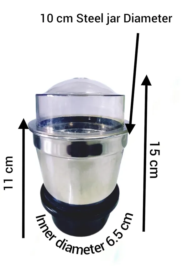 Silver,_Black_Stainless_Steel_Chutney_Jar_Bowl_Mixture_Grinder_Machine_(Double_Lock_And_4_Teeth_Coupling,_Lid_And_Steel_Blade)