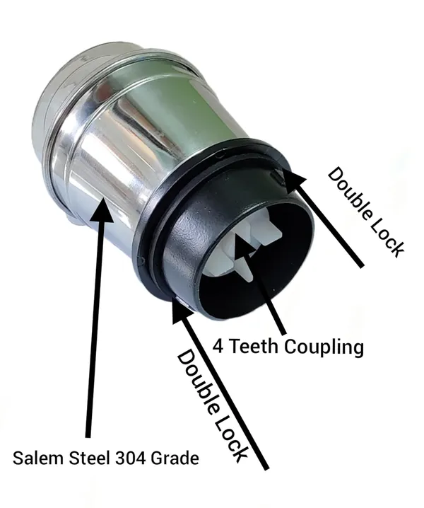 Silver,_Black_Stainless_Steel_Chutney_Jar_Bowl_Mixture_Grinder_Machine_(Double_Lock_And_4_Teeth_Coupling,_Lid_And_Steel_Blade)