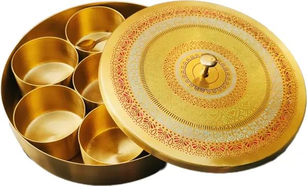Multicolor_Brass_Masala_Container_Box_For_Kitchen_With_Brass_Spoon_(8_Inch_Dia)_(2_Inch)