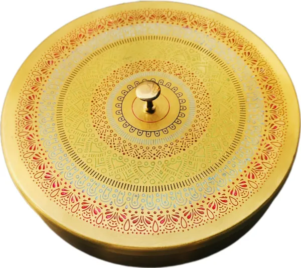 Multicolor_Brass_Masala_Container_Box_For_Kitchen_With_Brass_Spoon_(8_Inch_Dia)_(2_Inch)
