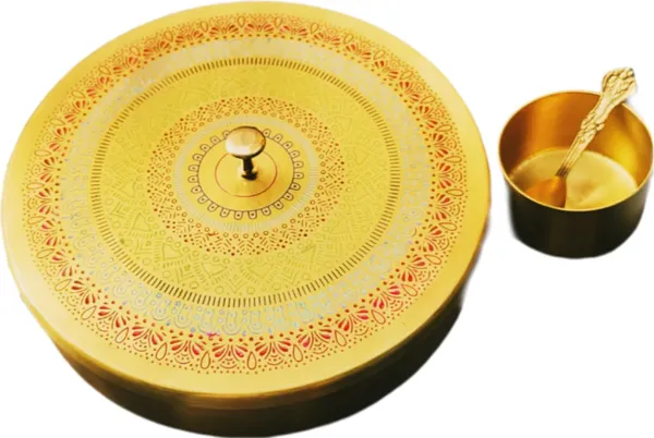 Multicolor_Brass_Masala_Container_Box_For_Kitchen_With_Brass_Spoon_(8_Inch_Dia)_(2_Inch)