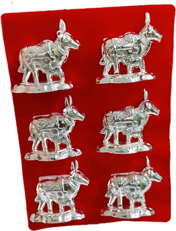 Silver_Silver_Metal_Kamdhenu_Cow_And_Calf_Vastu_Idol_For_Pooja_(Pack_Of_6)