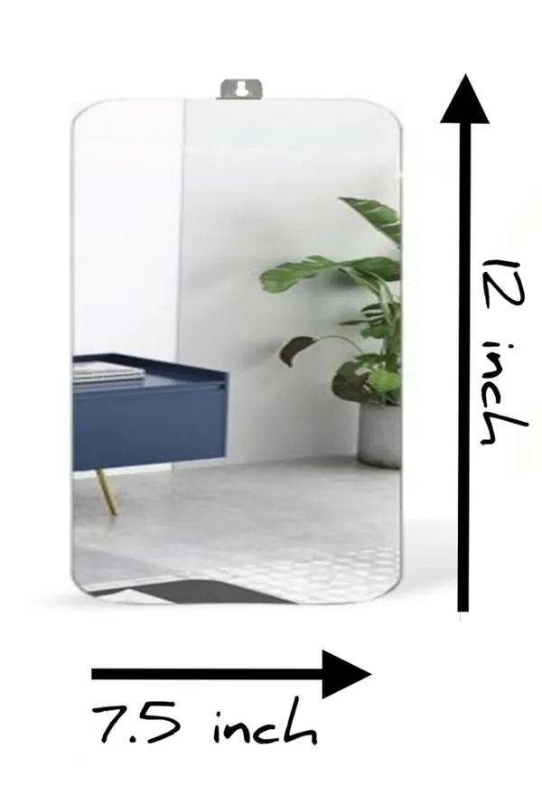 ‎Silver_Framless_Mirror_Wall_Hanging_For_Bathroom_Bedroom_Dressing_Table_(Rectangular)_(5Mm_Thick)_(12L_X_7.5W_Inch)