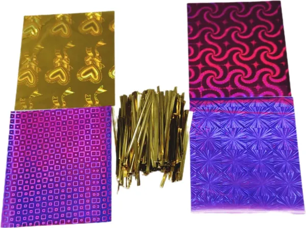 ‎Multicolor_Holographic_Reversible_Chocolate_Wrapping_Plastic_Foil_Film_Sheet_(Pack_Of_200)_(11X13_Cm)