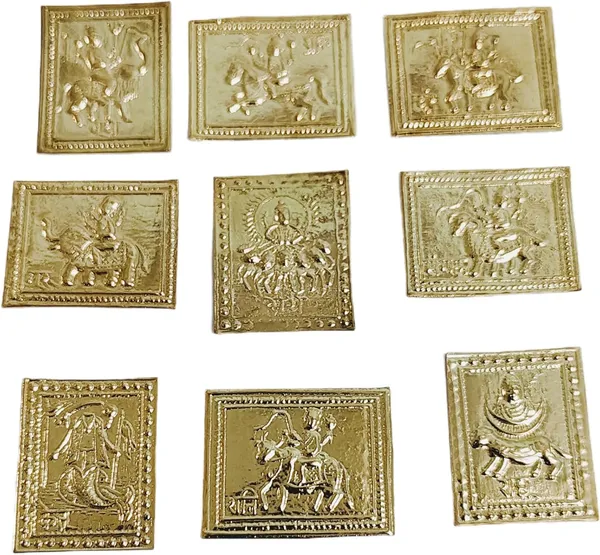 Golden_Navgrah_Yantra_Shree_Vastu_Laxmi_Sarva_Karya_Siddhi_Murti_Pratima_Set_For_Pooja_(7_X_6_X_1_Cm)