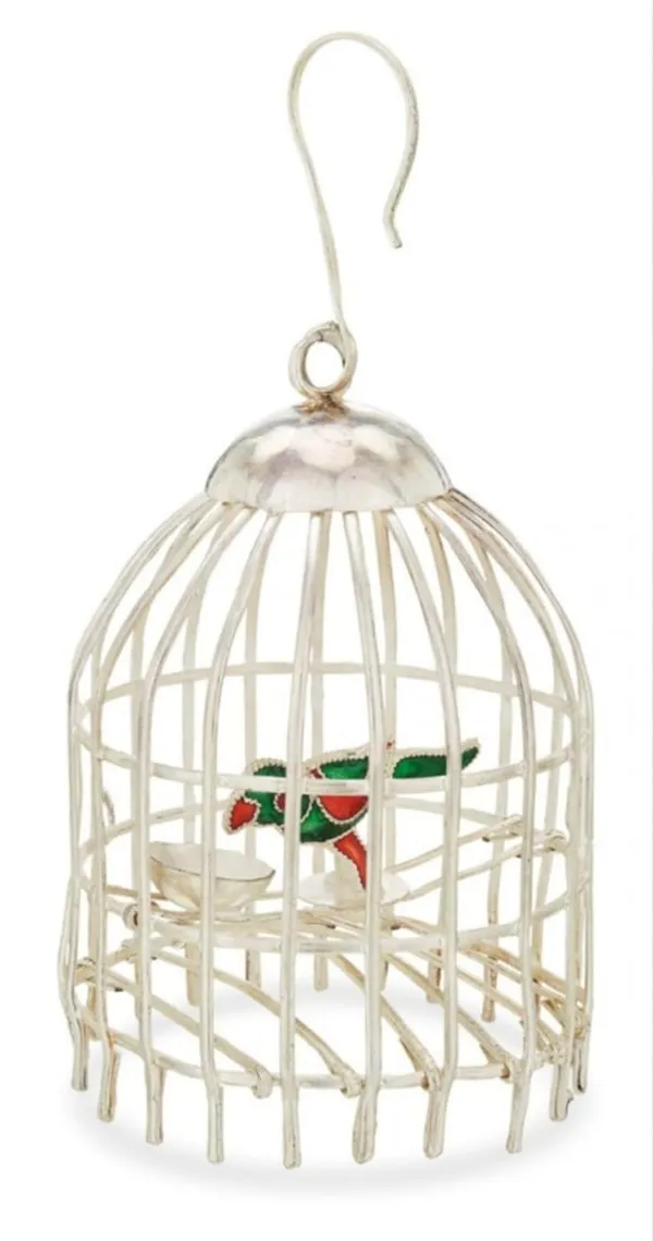 ‎Silver_Parrot_With_Cage_Metal_Wall_Hanging_Showpiece_(10_Cm_X_6_Cm_Dia)
