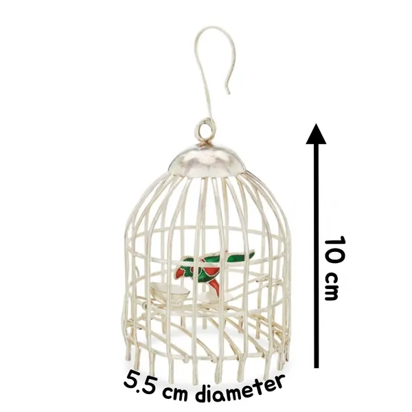 ‎Silver_Parrot_With_Cage_Metal_Wall_Hanging_Showpiece_(10_Cm_X_6_Cm_Dia)