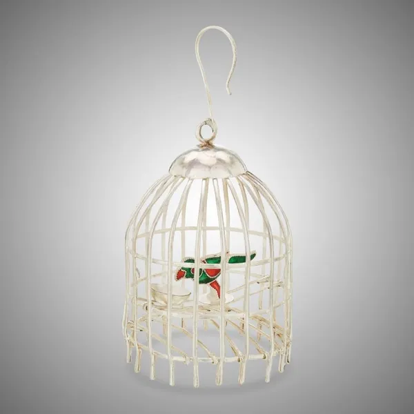‎Silver_Parrot_With_Cage_Metal_Wall_Hanging_Showpiece_(10_Cm_X_6_Cm_Dia)