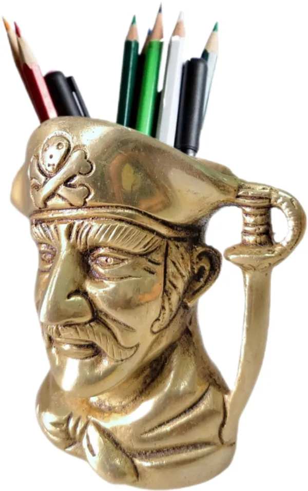 Yellow_Antique_Brass_Stylish_Pen_Pencil_Stand_Holder_Cum_Paper_Weight_For_Study_Table_Office_(50_X_90_X_100_Mm)