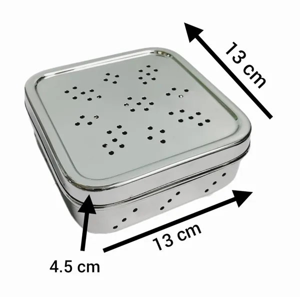 Silver_Steel_Coriander_Storage_Container_For_Fridge_(Square)_(13L_X_13W_X_4.5_Cm)
