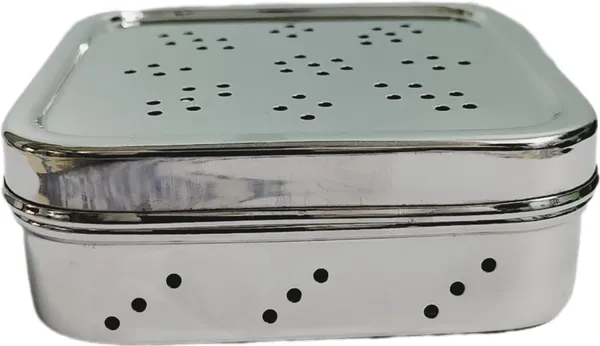 Silver_Steel_Coriander_Storage_Container_For_Fridge_(Square)_(13L_X_13W_X_4.5_Cm)