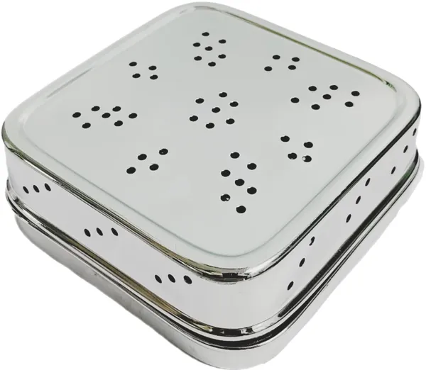 Silver_Steel_Coriander_Storage_Container_For_Fridge_(Square)_(13L_X_13W_X_4.5_Cm)
