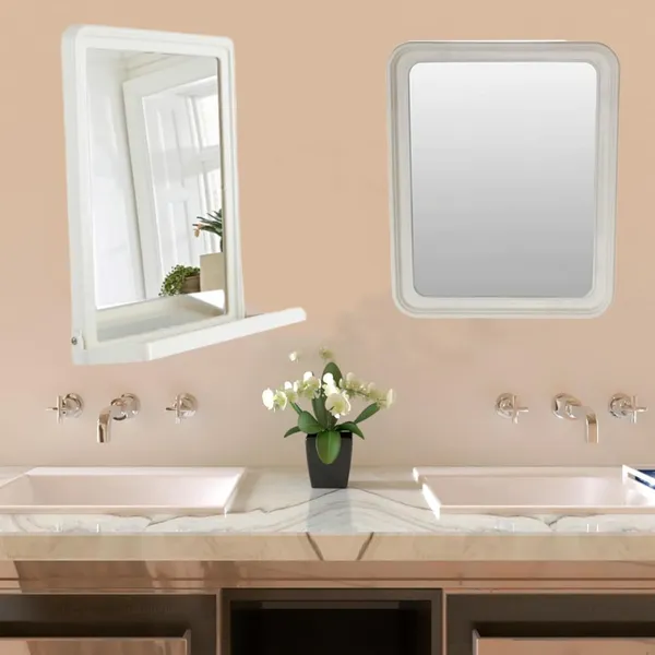 ‎Beige_Plastic_Mirror_Wall_Hanging_For_Bathroom_Bedroom_Dressing_Table_(3Mm)_(Rectangular)_(10X13_Inch)