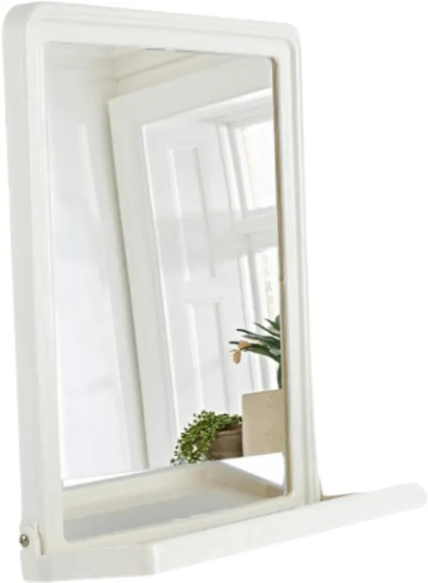 ‎Beige_Plastic_Frame_Mirror_Wall_Hanging_For_Bathroom_Bedroom_Dressing_Table_(Square_With_Shelf)_(10X13_Inch)