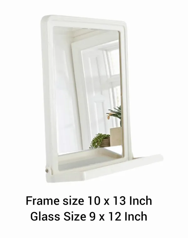 ‎Beige_Plastic_Frame_Mirror_Wall_Hanging_For_Bathroom_Bedroom_Dressing_Table_(Square_With_Shelf)_(10X13_Inch)