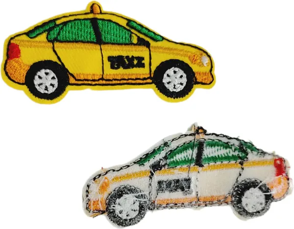 ‎Multicolor_Torn_Clothes_Applique_Embroidery_Patch_(Taxi)_(Pack_Of_2)_(6_X_5_X_2_Cm)